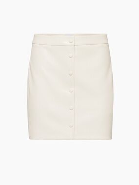 Aritzia Vegan Leather Button-Front Mini Skirt, Matte Pearl, 8